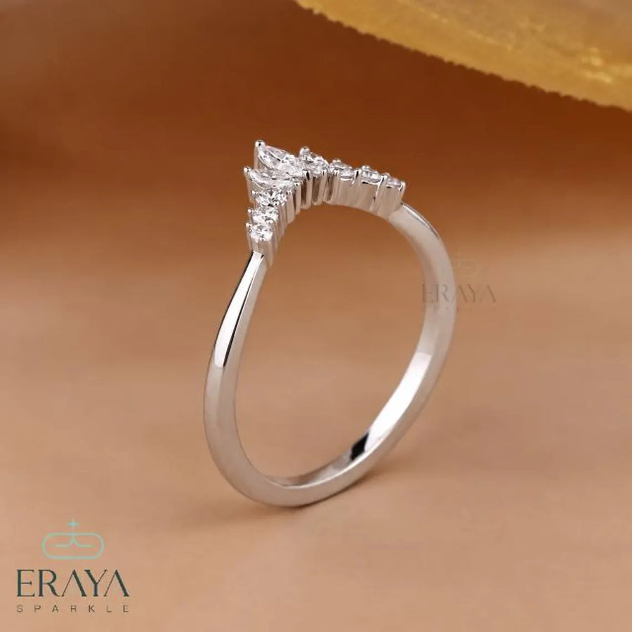 Marquise Lab Diamond Chevron Wedding Band