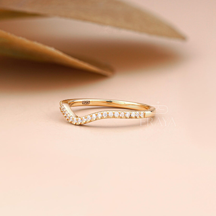 Curved Lab Diamond U Shaped Bridal Wedding Band