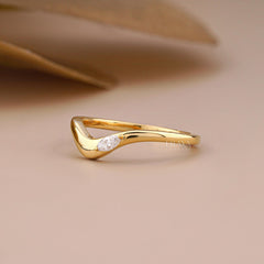 Marquise Lab Diamond Curved Chevron Wedding Band