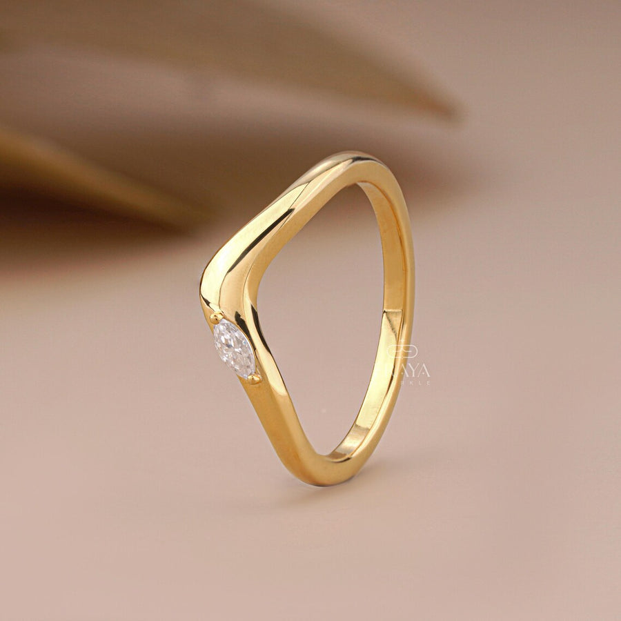 Marquise Lab Diamond Curved Chevron Wedding Band