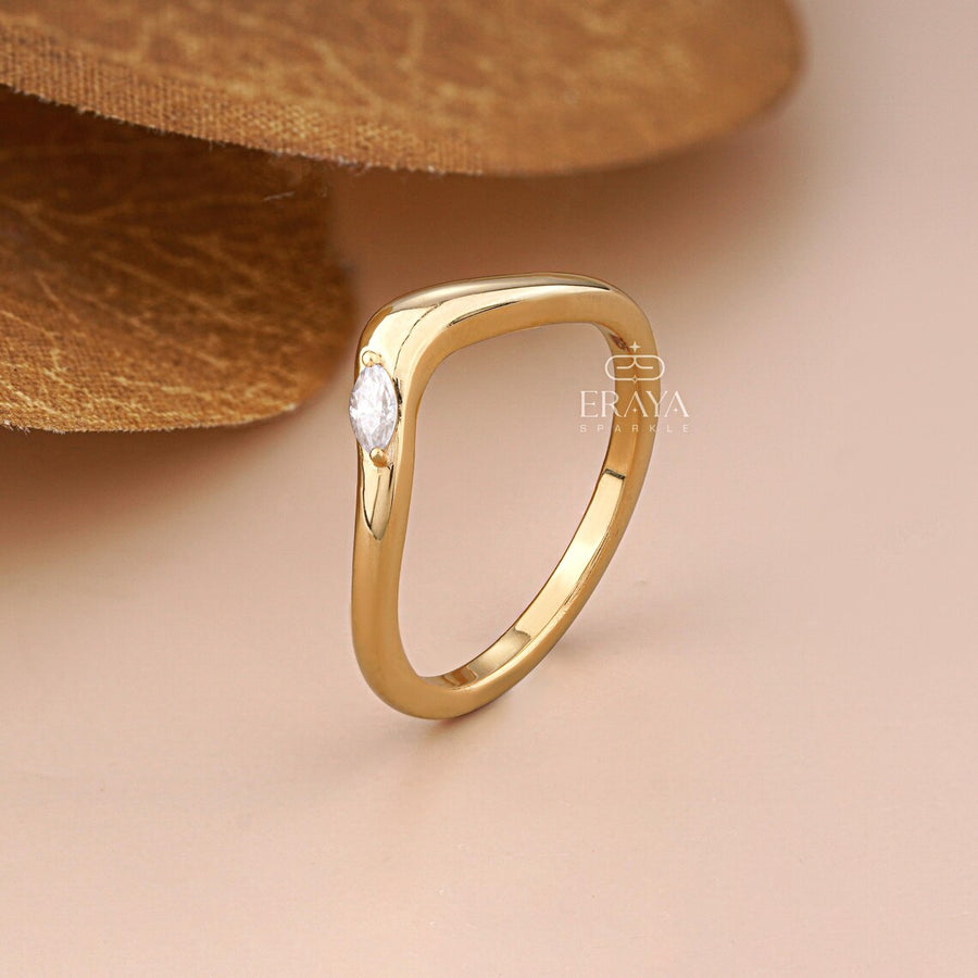 Marquise Lab Diamond Curved Chevron Wedding Band