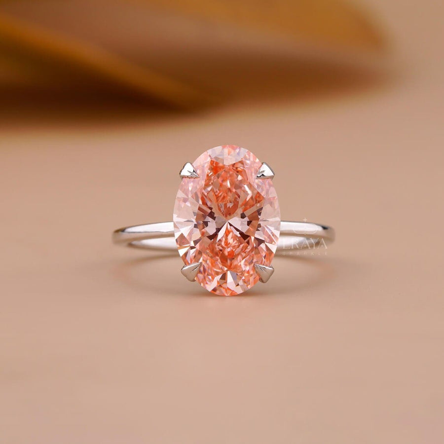 Pink Oval Lab Diamond Hidden Halo Ring