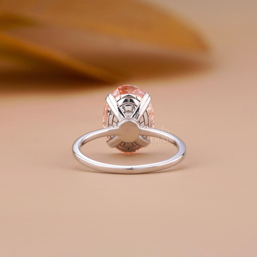 Pink Oval Lab Diamond Hidden Halo Ring