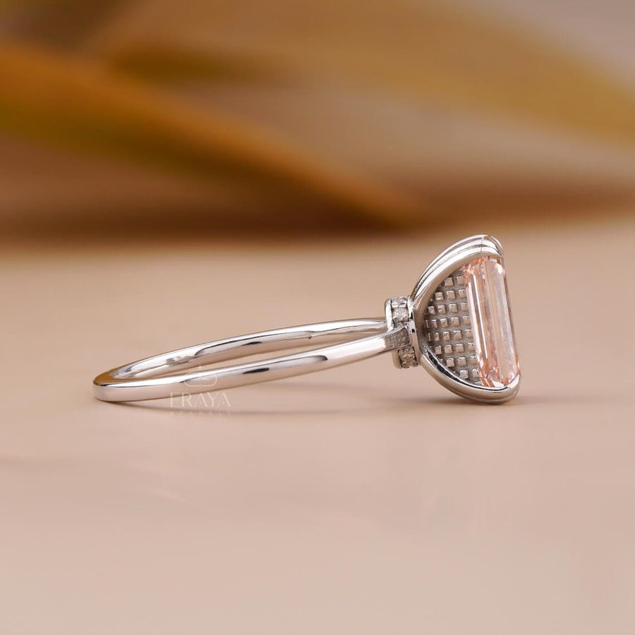 Pink Lab Diamond Emerald Cut Solitaire Ring