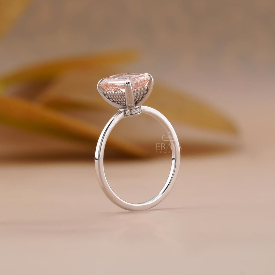 Pink Lab Diamond Emerald Cut Solitaire Ring