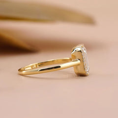 Emerald Cut Lab Diamond Halo Half Bezel Ring