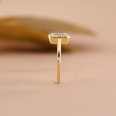 Emerald Cut Lab Diamond Halo Half Bezel Ring