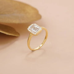 Emerald Cut Lab Diamond Halo Half Bezel Ring