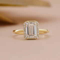 Emerald Cut Lab Diamond Halo Half Bezel Ring