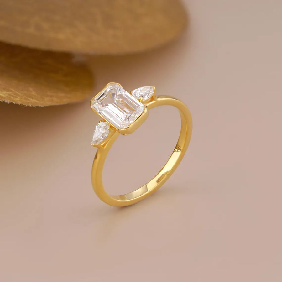 Emerald Cut Lab Diamond Three Stone Ring
