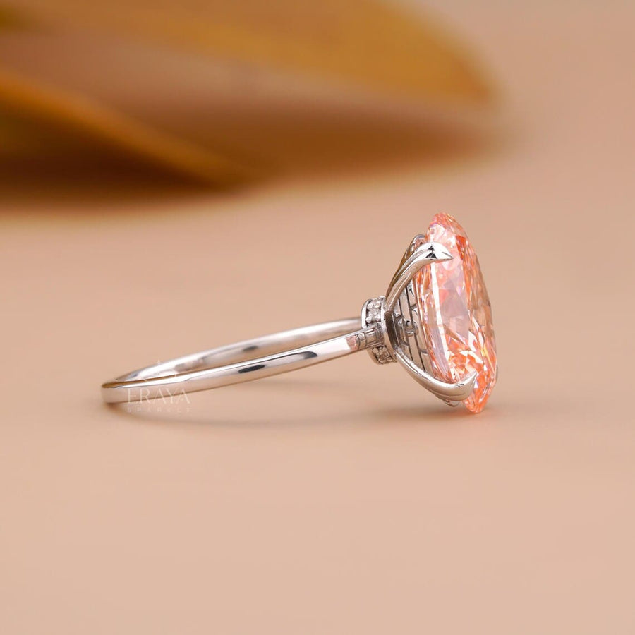 Pink Oval Lab Diamond Hidden Halo Ring