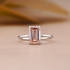 Pink Lab Diamond Emerald Cut Solitaire Ring
