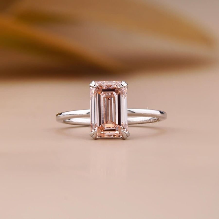 Pink Lab Diamond Emerald Cut Solitaire Ring