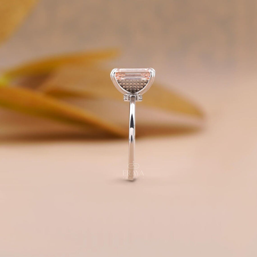 Pink Lab Diamond Emerald Cut Solitaire Ring
