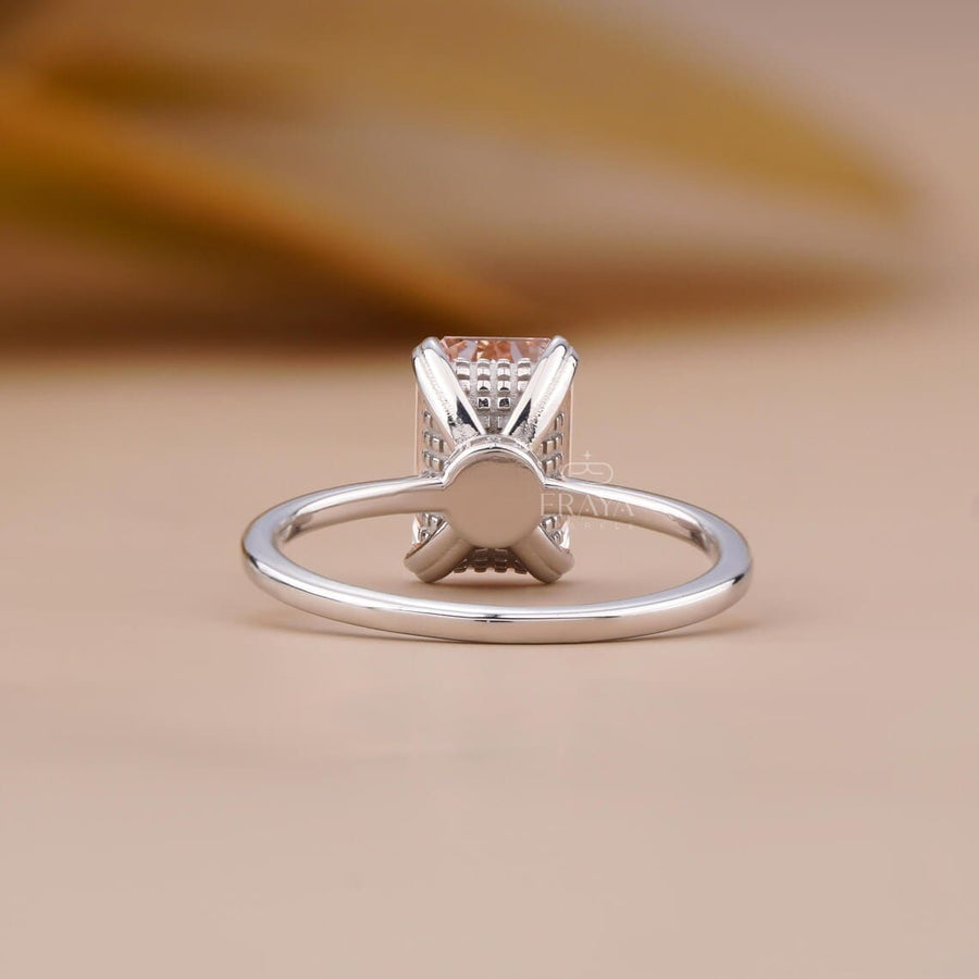Pink Lab Diamond Emerald Cut Solitaire Ring