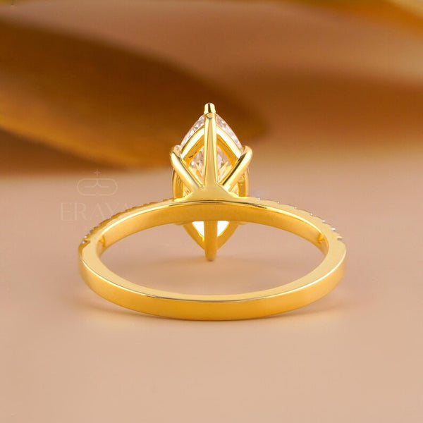 Marquise Wedding Ring with Pave Lab Diamond