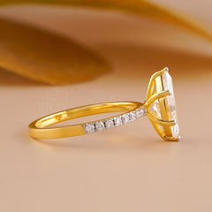 Marquise Wedding Ring with Pave Lab Diamond