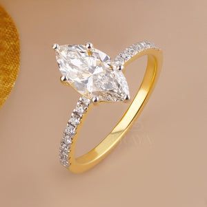 Marquise Wedding Ring with Pave Lab Diamond
