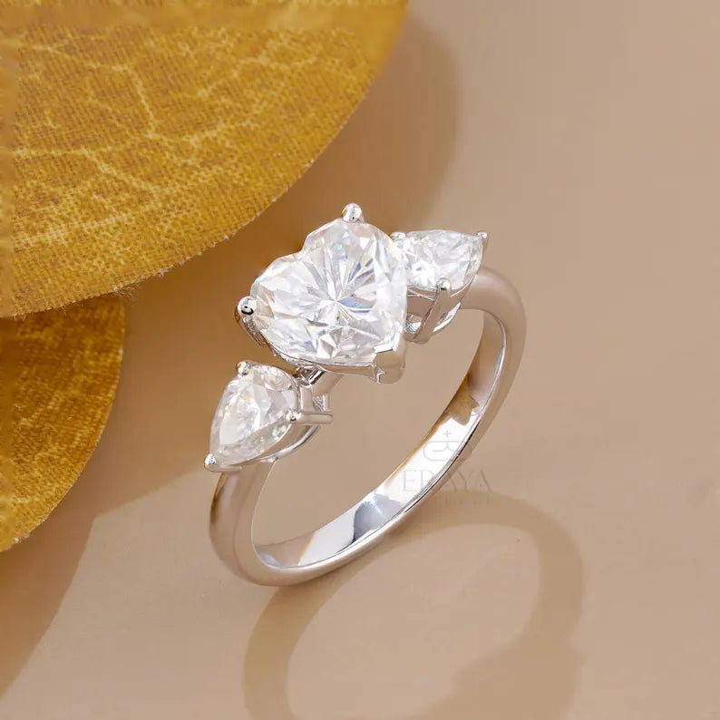 Heart With Pear Diamond Engagement Ring | Three Stone Ring