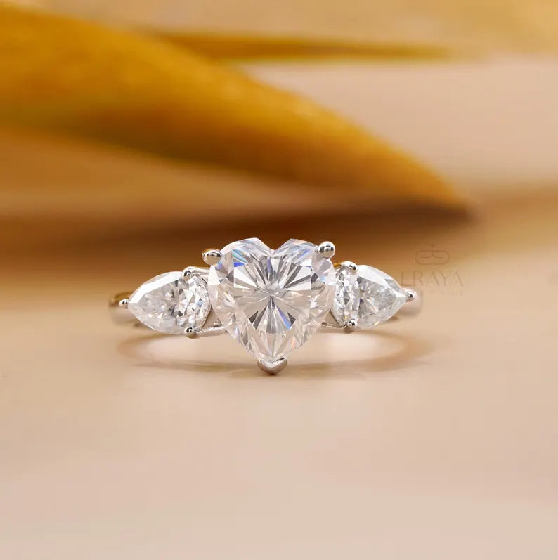 Heart With Pear Diamond Engagement Ring | Three Stone Ring