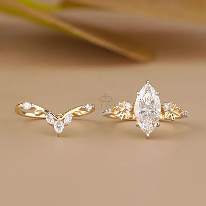 Marquise Diamond Ring with Nature V Band