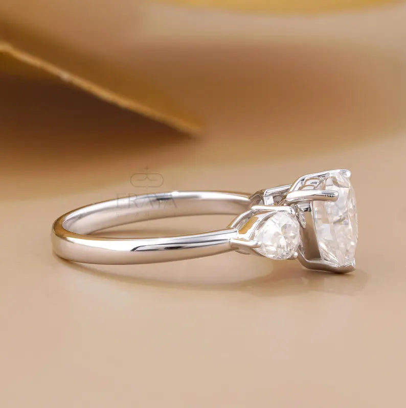 Heart With Pear Diamond Engagement Ring | Three Stone Ring