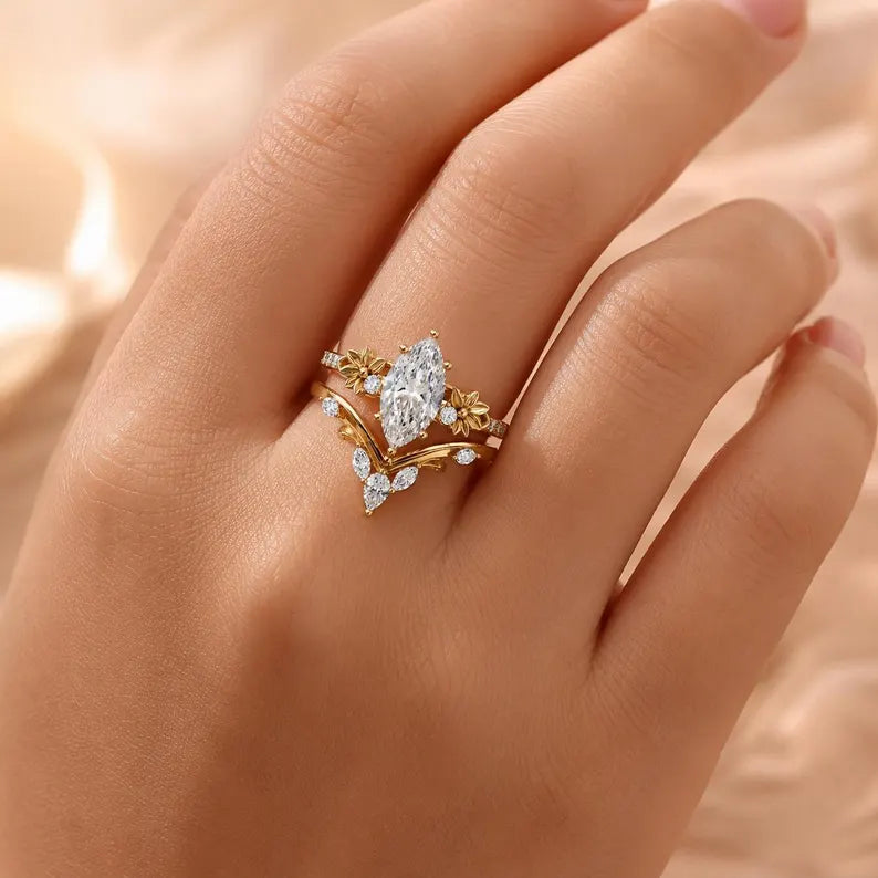 Marquise Diamond Ring with Nature V Band