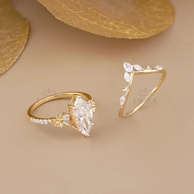 Marquise Diamond Ring with Nature V Band