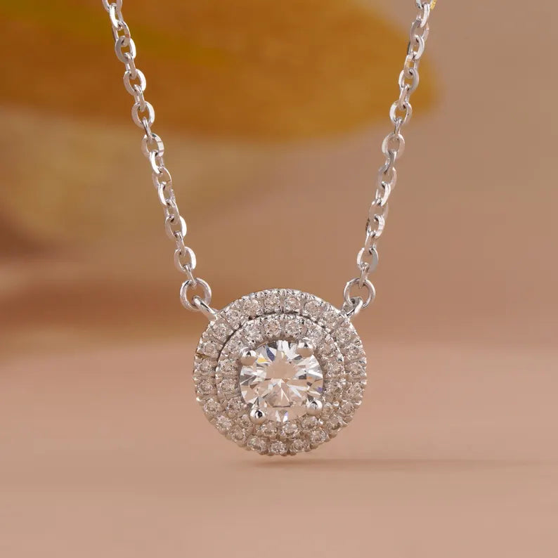 Diamond Halo Pendant | Round Cut Necklace