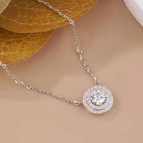 Diamond Halo Pendant | Round Cut Necklace