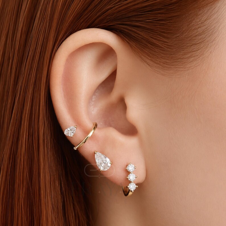 Three Stone Lab-Grown Diamond Huggie Hoops