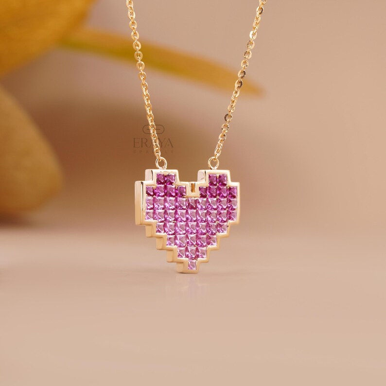Pink Lab-Grown Sapphire Heart Pendant Necklace