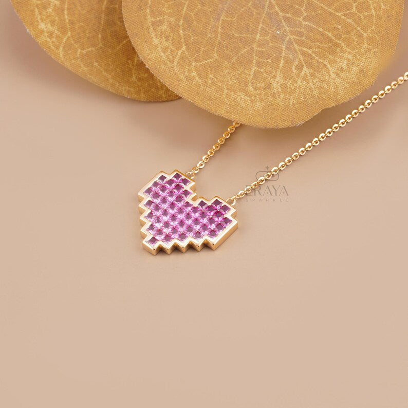 Pink Lab-Grown Sapphire Heart Pendant Necklace