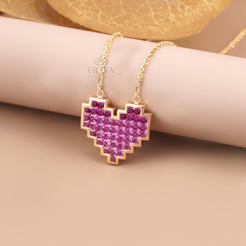 Pink Lab-Grown Sapphire Heart Pendant Necklace
