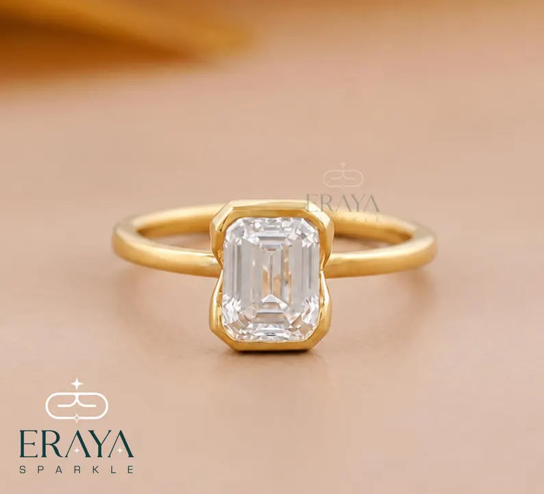 Emerald Cut Lab Diamond Half Bezel Ring