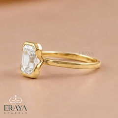 Emerald Cut Lab Diamond Half Bezel Ring