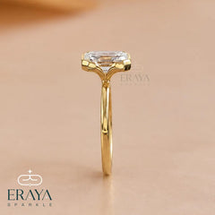 Emerald Cut Lab Diamond Half Bezel Ring