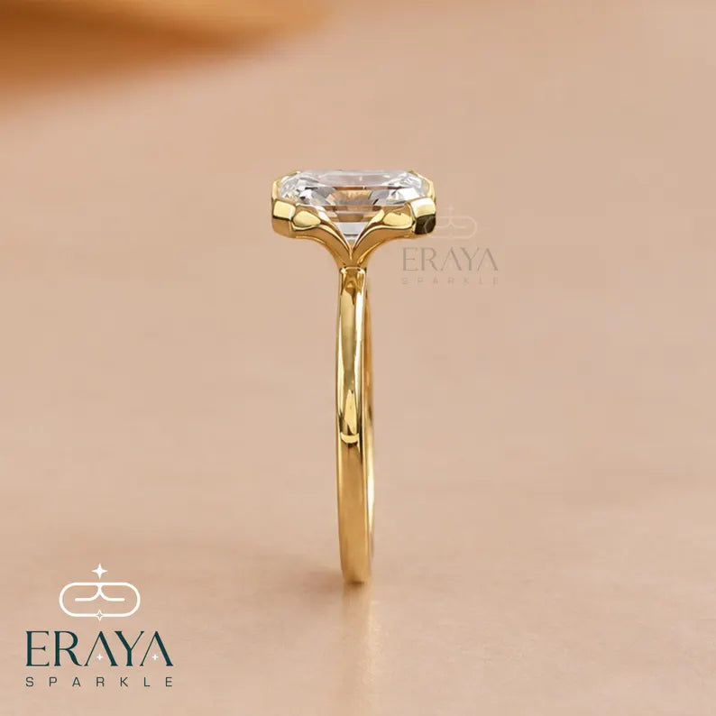 Emerald Cut Lab Diamond Half Bezel Ring