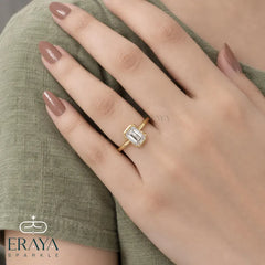Emerald Cut Lab Diamond Half Bezel Ring