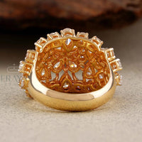 Pear Cut Lab Diamond Cocktail Ring – Round Floral Design - 