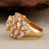 Pear Cut Lab Diamond Cocktail Ring – Round Floral Design -