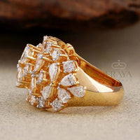 Pear Cut Lab Diamond Cocktail Ring – Round Floral Design - 
