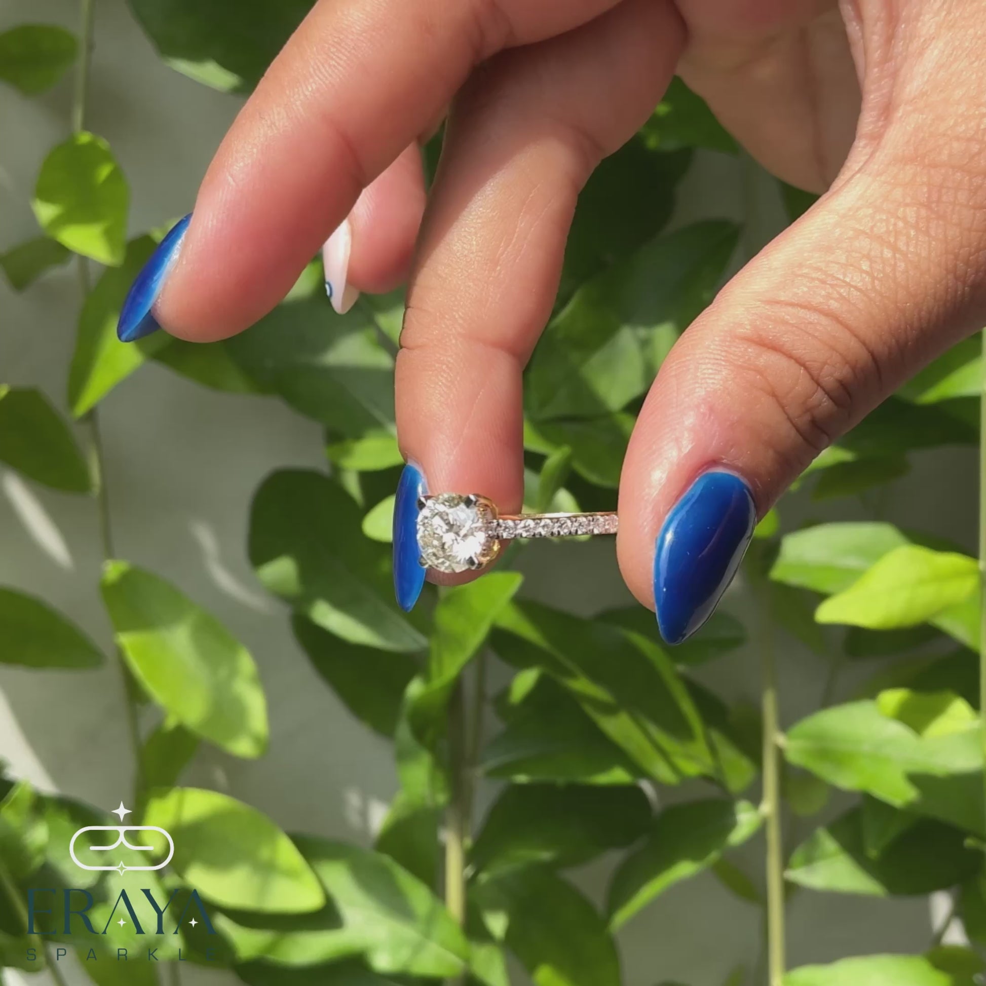 Custom-made lab-grown diamond ring with pavé accents
