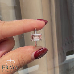 Pink Lab Diamond Emerald Cut Solitaire Ring