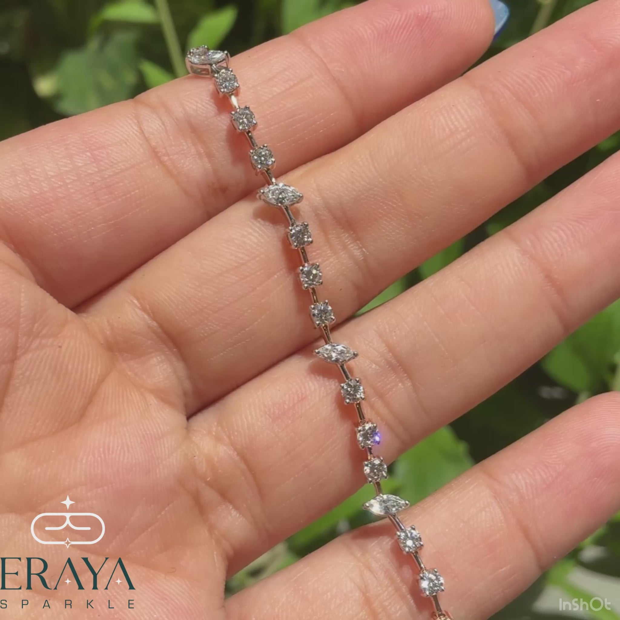 360-degree video of Eraya marquise cut lab grown diamond gold tennis bracelet