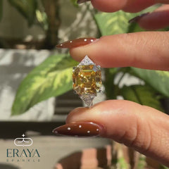 Emerald Diamond Ring with Yellow Asscher