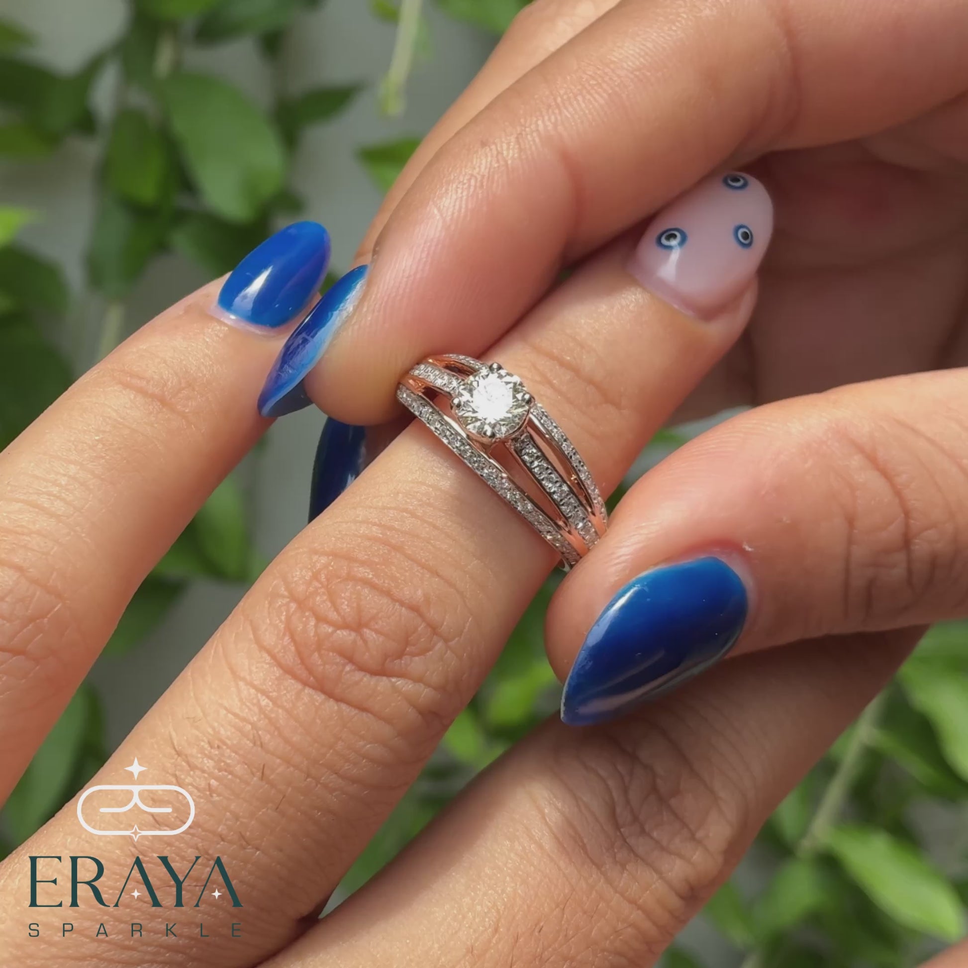 Brilliant lab-grown diamond ring with triple row band design