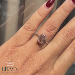 Pink Lab Diamond Emerald Cut Solitaire Ring