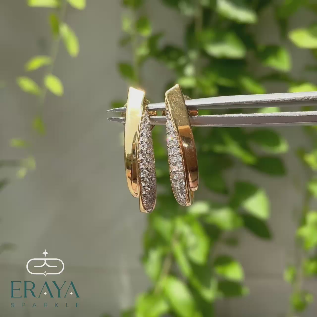 curved-lab-grown-diamond-gold-earrings-model-wearing-360