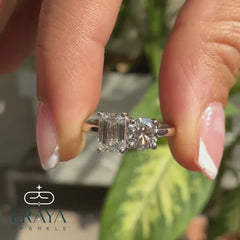 Two Stone Engagement Ring | Emerald & Round